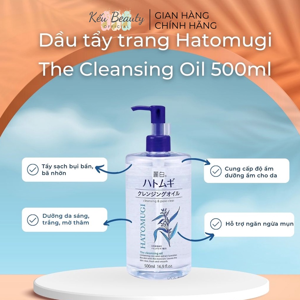 Dầu tẩy trang dưỡng ẩm, sáng da Reihaku Hatomugi Cleansing Oil 500ml