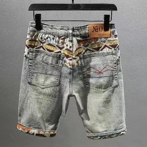 Quần short jean co giãn thêu họa tiết độc đáo hợp thời trang dành cho nam
