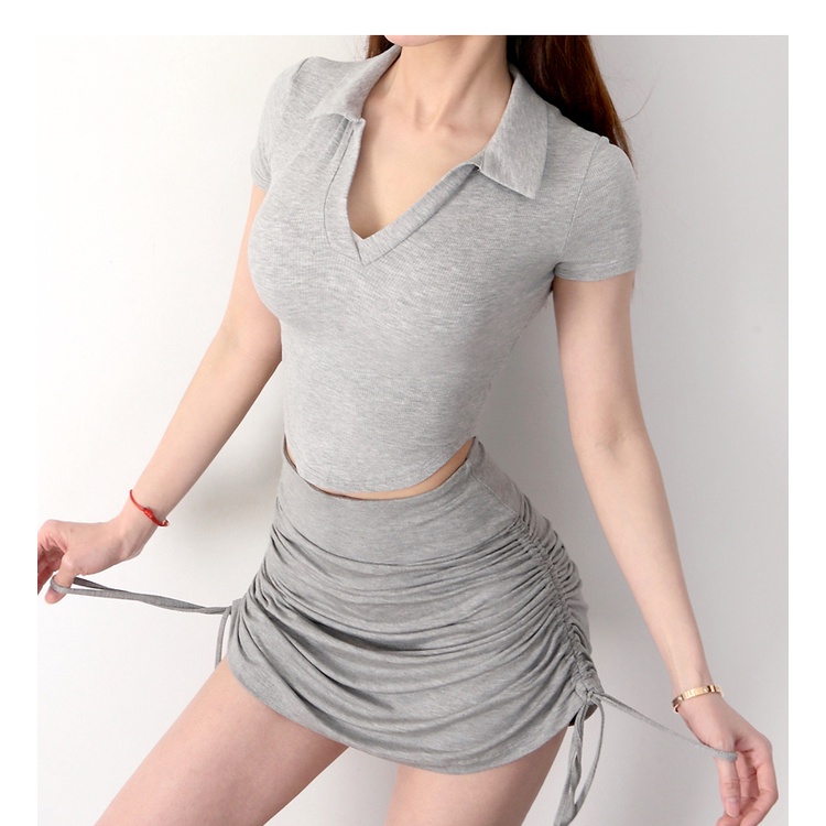 Áo thun ANRAN kiểu dáng thể thao tay ngắn có cổ thiết kế trẻ trung năng động hợp thời trang