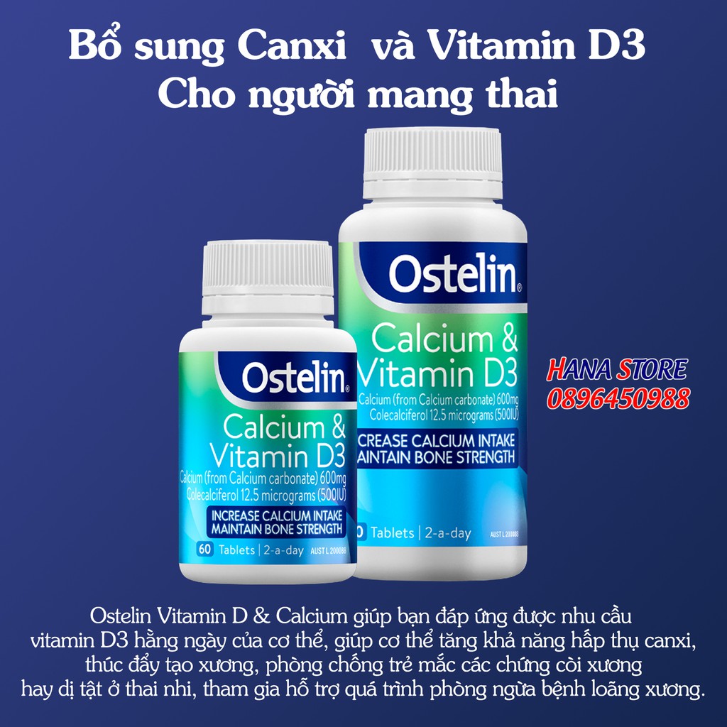 Viên bổ sung Canxi cho mẹ bầu Ostelin Vitamin D & Calcium  - Hộp 60 và 130 viên
