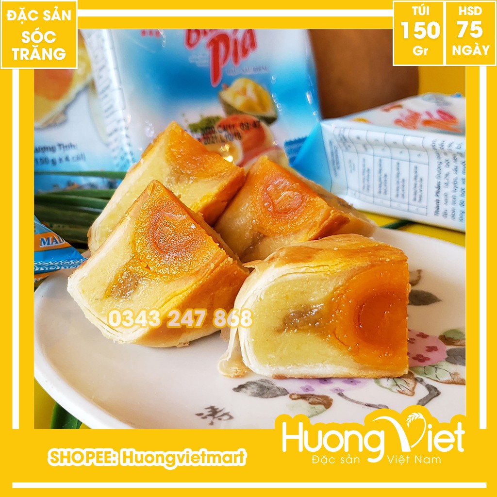 Bánh pía Sóc Trăng đậu xanh sầu riêng 1 trứng Tân Huê Viên đặc biệt, bánh pía trứng muối 150g [BÁN LẺ]