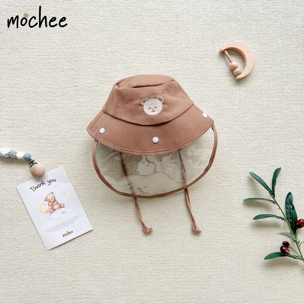 MŨ CHẮN GIỌT BẮN MOCHEE HỌA TIẾT THÊU GẤU DỄ THƯƠNG CHO BÉ