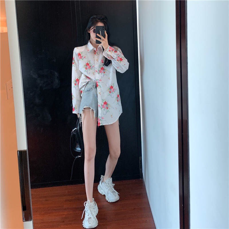 Áo Sơmi Nữ Free Size Hoạ Tiết Hoa Phong Cách