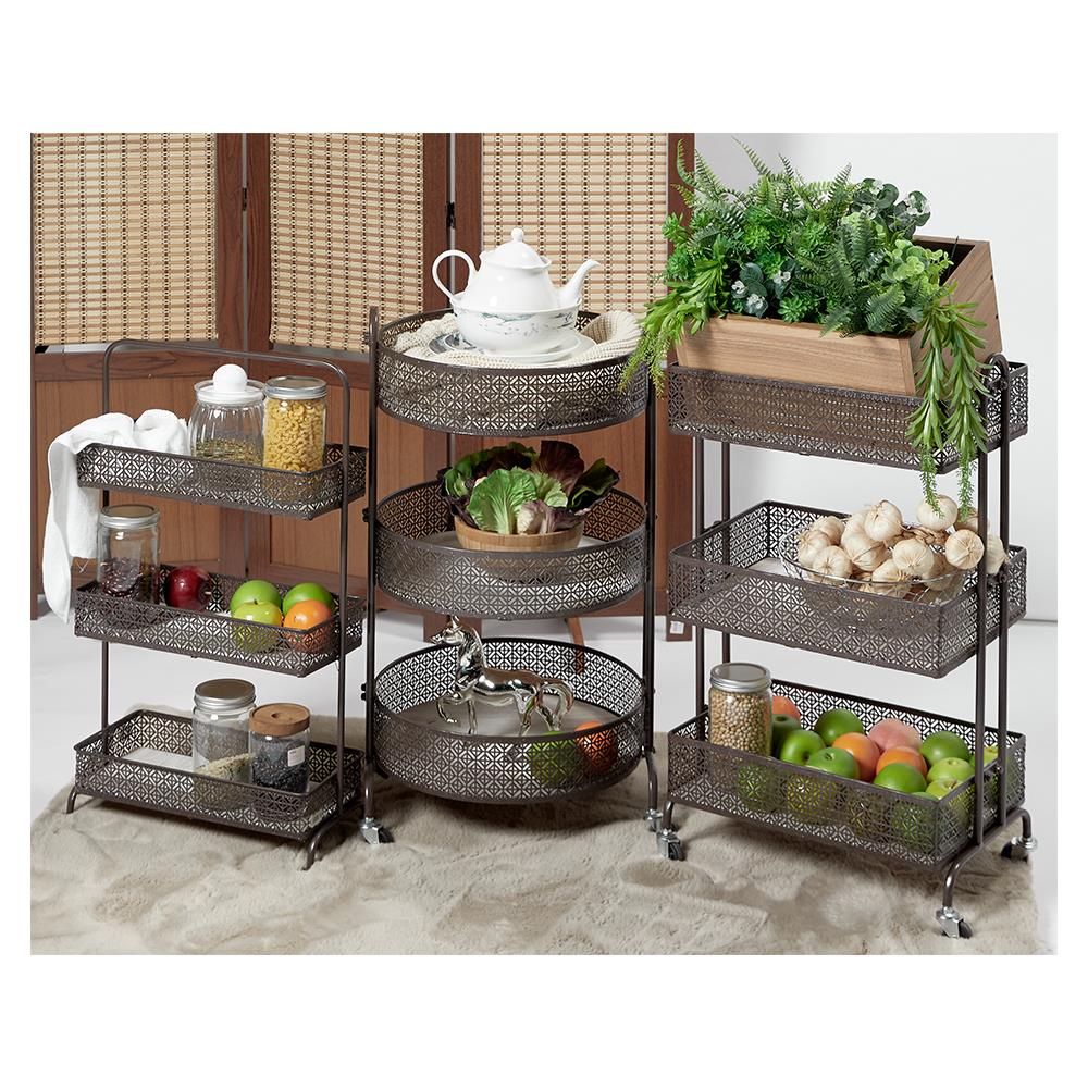 HomeBase STACKO Kệ 3 tầng bằng lưới thép có bánh xe MOROC W45xH80xD42cm màu nâu
