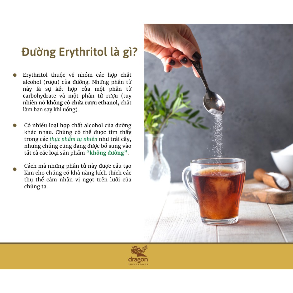 Đường ăn kiêng Erythritol hữu cơ Dragon superfoods 250g