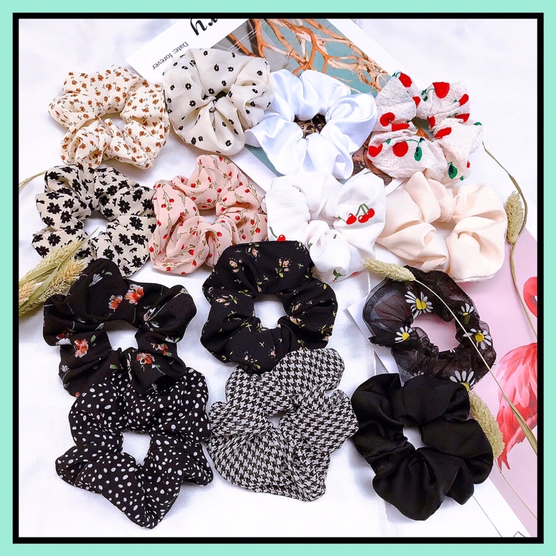 Dây cột tóc Scrunchies tone màu Trắng Đen huyền bí phong cách mới cho nữ