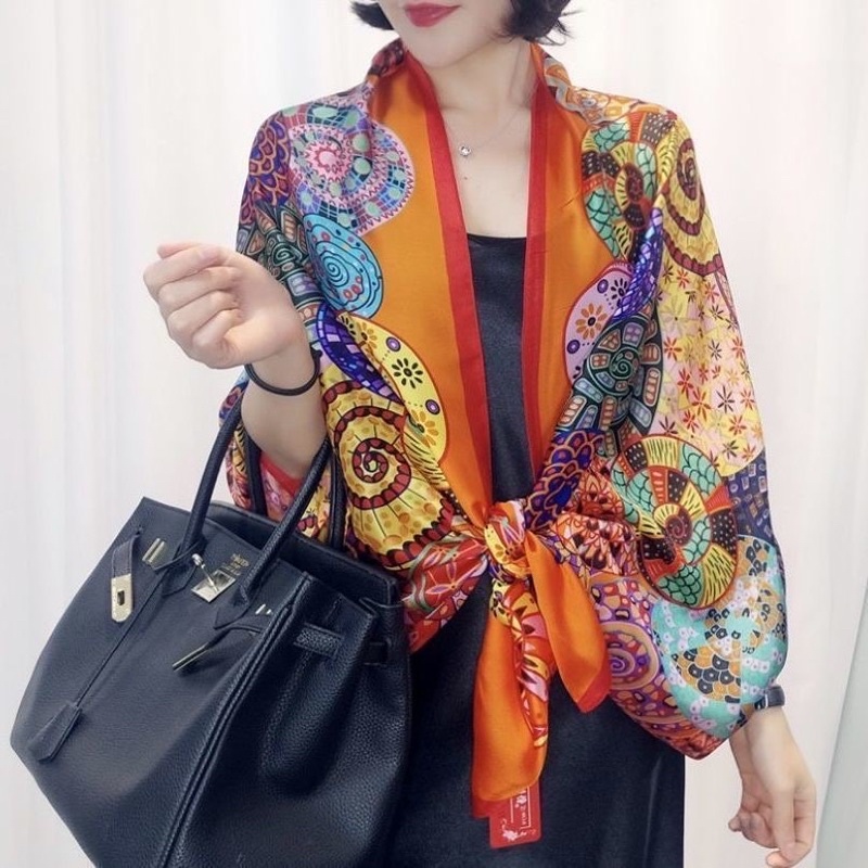 Khăn choàng cổ lụa màu cam cao cấp size 90x180cm