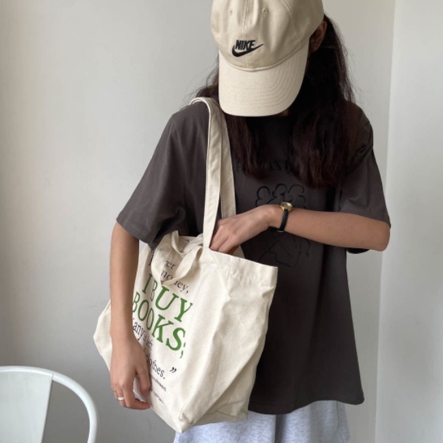 Túi tote đeo vai túi xách vải canvas phong cách Hàn quốc, có khóa miệng ngăn phụ bên trong