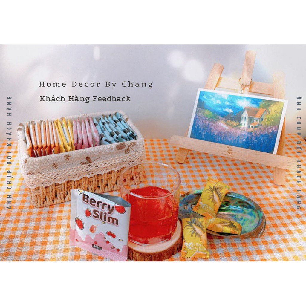 Giỏ cói lót vải hoa nhí vintage, giỏ đi picnic hình chữ nhật đựng đồ, hộp cói đựng đồ (Giỏ mây mềm lót vải)