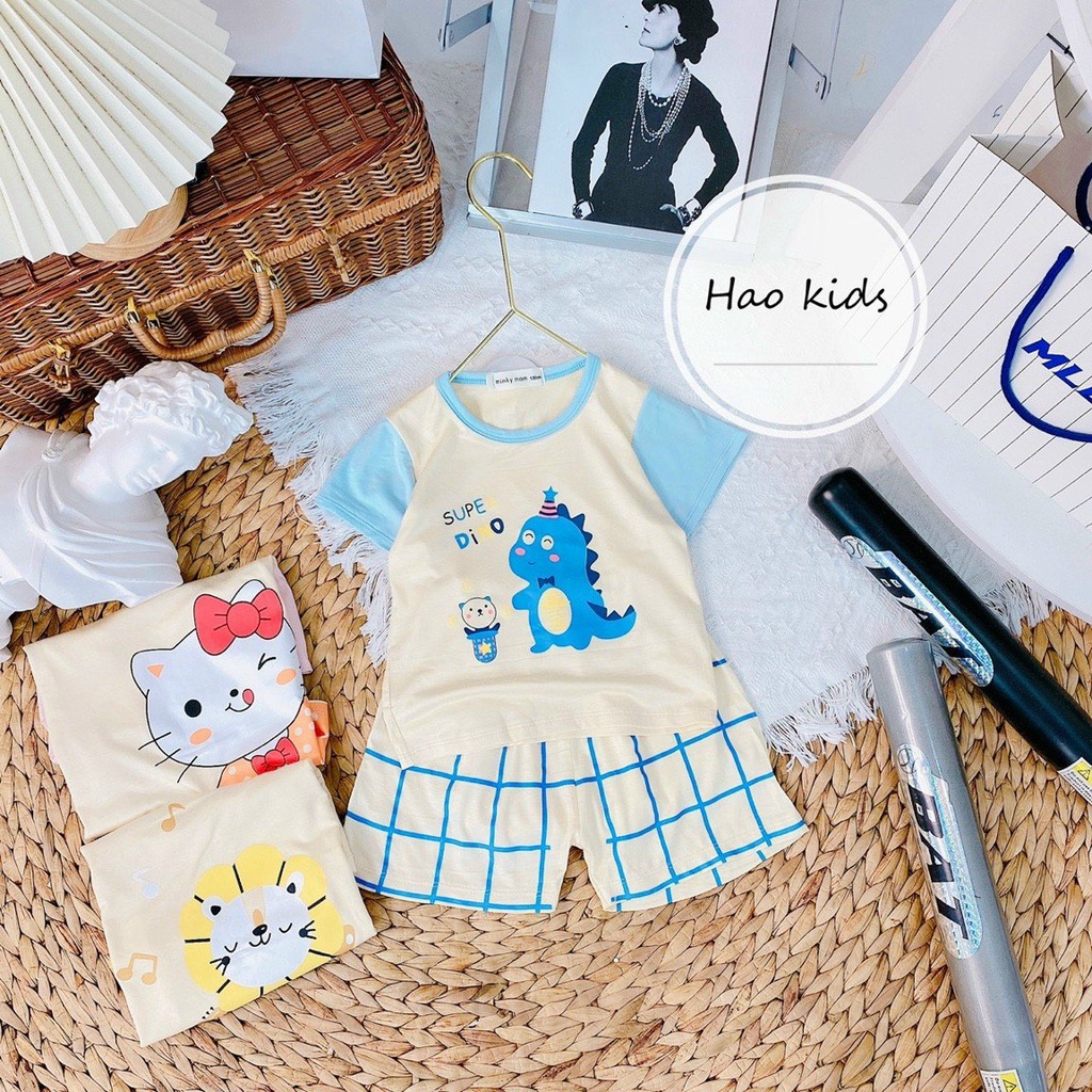 Bộ thun lạnh Minky cộc tay hoạt hình quần kẻ