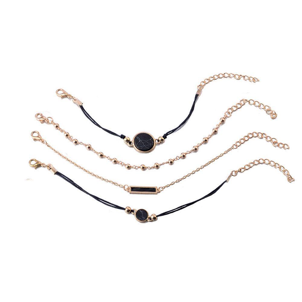 Set 4 Vòng Tay Handmade Màu Đen Phong Cách Boho Thời Trang Cho Nữ