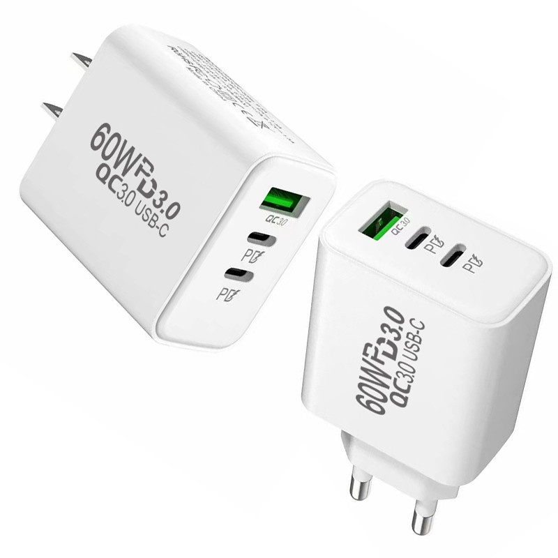 Củ Sạc 60W GaN USB c 3 Cổng PD 60W Cho Laptop MacBook Android