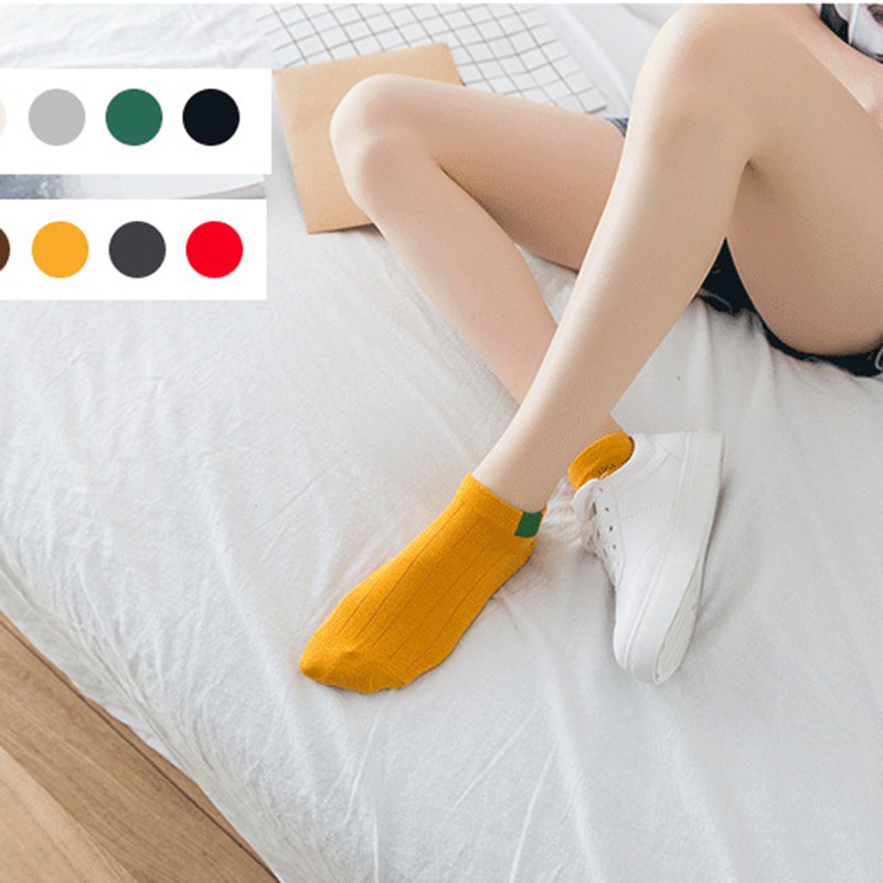 IELGY Đôi vớ cotton cổ thấp thiết kế đơn giản thời trang cho nữ