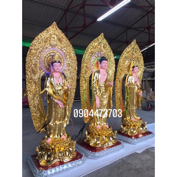 Bộ tượng Tam Thánh cao 1m dát vàng có hào quang đèn led
