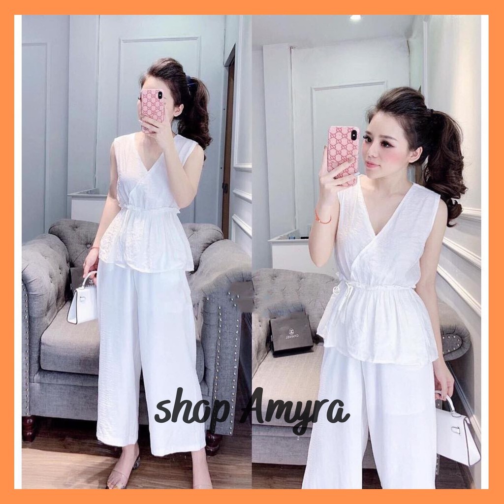 Set đồ nữ sang chảnh eo bo thun,bộ đồ nữ quần ống rộng mặc thoải mái - AMYRA SE004 | BigBuy360 - bigbuy360.vn