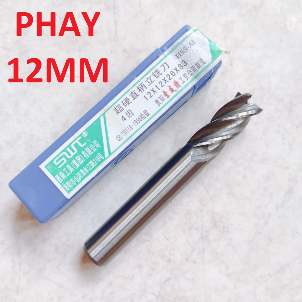 Mũi phay 12mm, 4 me cắt, chất liệu thép gió