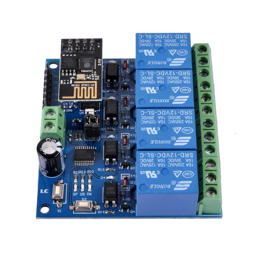 Mô Đun Rơ Le WiFi ESP8266 ESP-01 12V 4 Kênh Cho Bộ Điều Khiển APP Điện Thoại