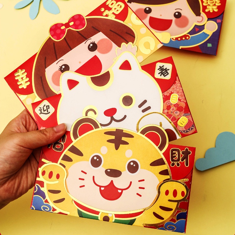 Năm mới Angpao Christmas 2022 Tiger Cartoon Boys and Girls Baby Children Quà tặng Động vật dễ thương Phong bì văn phòng phẩm &amp; Angpao AKKU