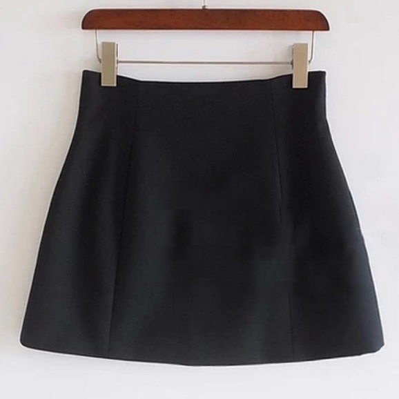Chân váy đen chữ a ngắn công sở dáng dài ôm xòe nhẹ cạp liền có quần trong xếp 2 viền ly - Chân váy cạp lưng cao bigsize