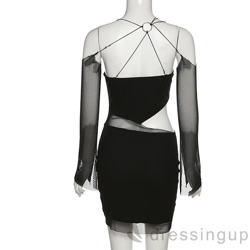 Đầm Ôm Trễ Vai Tay Dài Màu Đen Thời Trang Quyến Rũ Cho Nữ