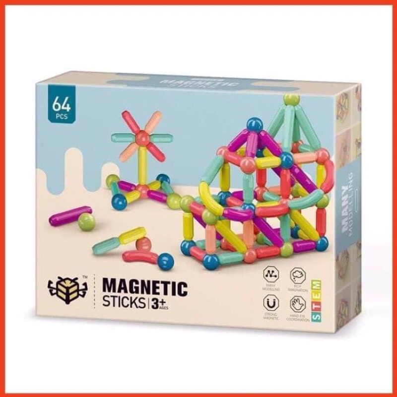 Siêu Hot : Bộ xếp hình nam châm que thông minh từ tính Magnetic Sticks 64 ,42,36 chi tiết. Ghép Hình
