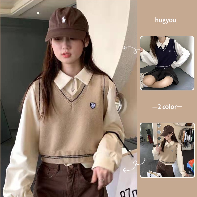 Áo tank top dệt kim cổ chữ v thời trang cho sinh viên