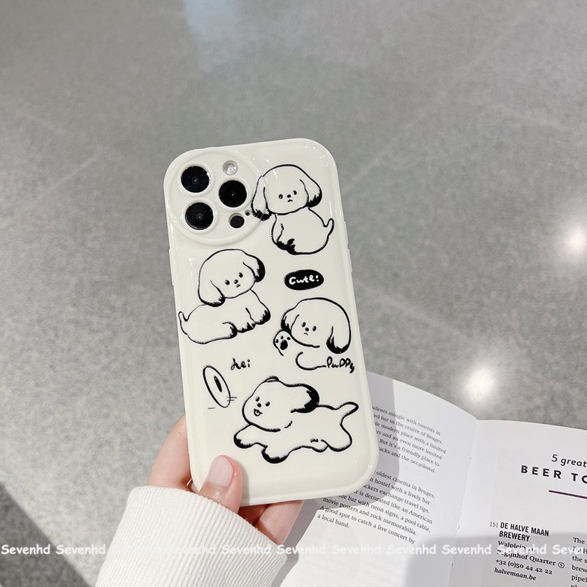 Ốp Điện Thoại Mềm Hình Chú Chó Mắt To Màu Trắng iPhone 14 13 12 11 Pro Max X XR Xs Max 8 7 6 6s Plus SE 2020