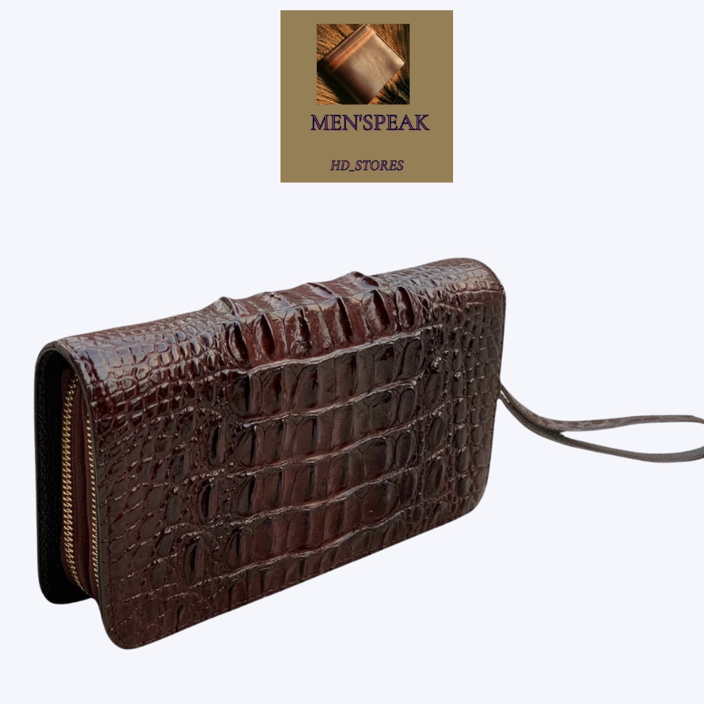 Ví cầm tay nam da cá sấu, ví da cầm tay nam 2 khóa màu đen và màu nâu.