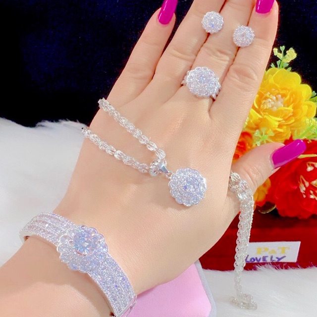 Set bộ trang sức màu bạch kim cao cấp mẫu cực đẹp