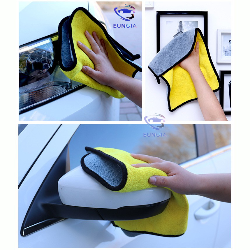 Khăn Lau Đa Năng Microfiber 2 Mặt Vàng - Xám Siêu Thấm Cực Dày Không Đổ Lông Chuyên Dụng Cho Ô Tô Xe Hơi