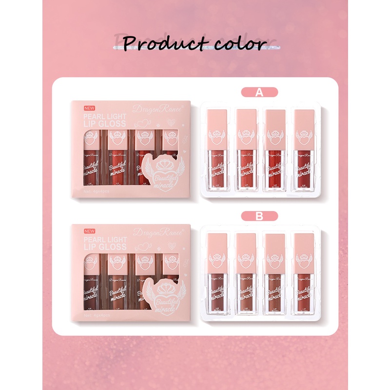 Set 4 Son Bóng Trong Suốt Dạng Lỏng Dưỡng Ẩm Tiện Lợi