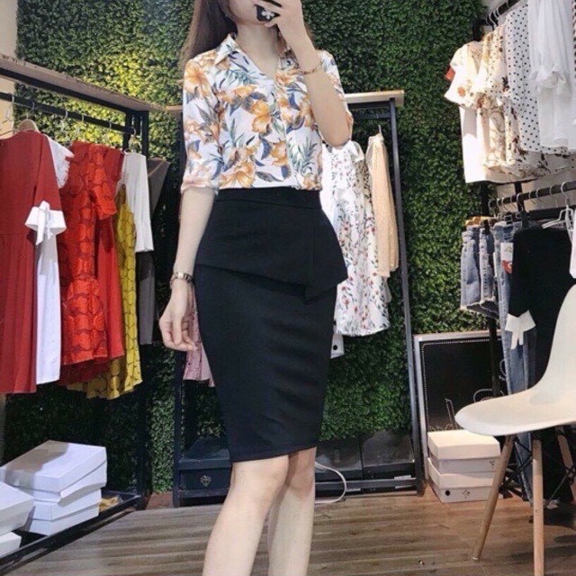 Chân váy bút chì xẻ bên sườn ⭐FREESHIP⭐ chân váy zip thiết kế có tà bèo ở phần bụng - chất liệu Umi mềm mịn co giãn