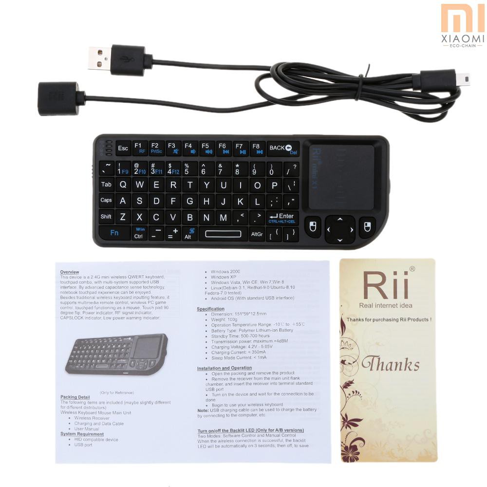 【shine】Rii® mini X1 Handheld 2.4G Wireless Keyboard Touchpad Mouse for PC Notebook Smart TV Black