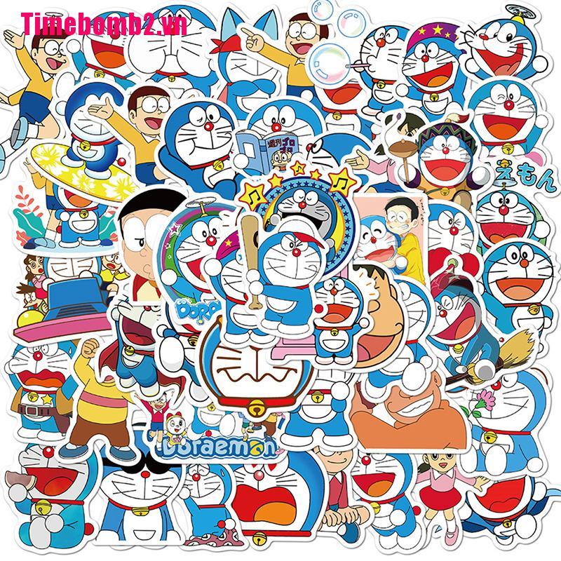 Bộ 50 Miếng Dán Trang Trí Hành Lý / Xe Hơi Hình Doraemon Dễ Thương