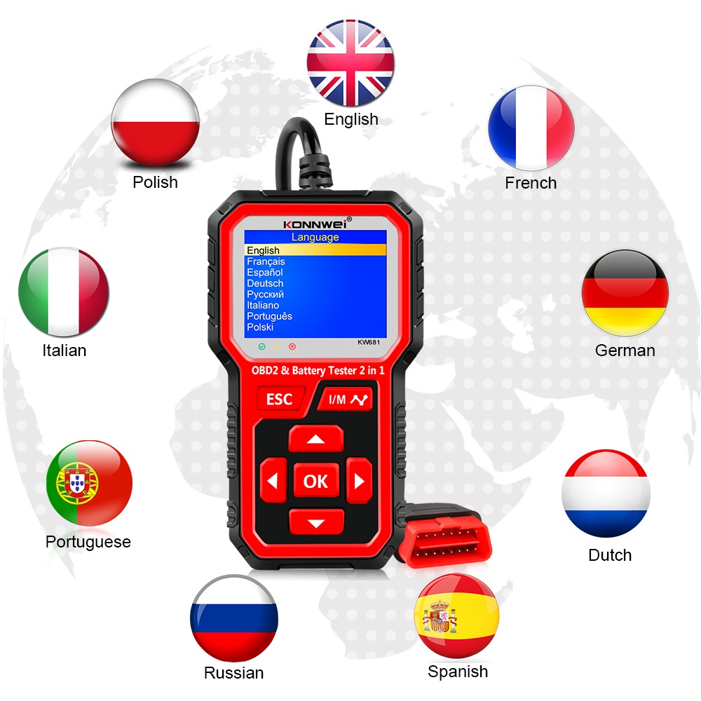 Thiết Bị Kiểm Tra Ắc Quy Xe Hơi / Xe Máy KONNWEI KW681 6V 12V 2 Trong 1 2000 CCA OBD2