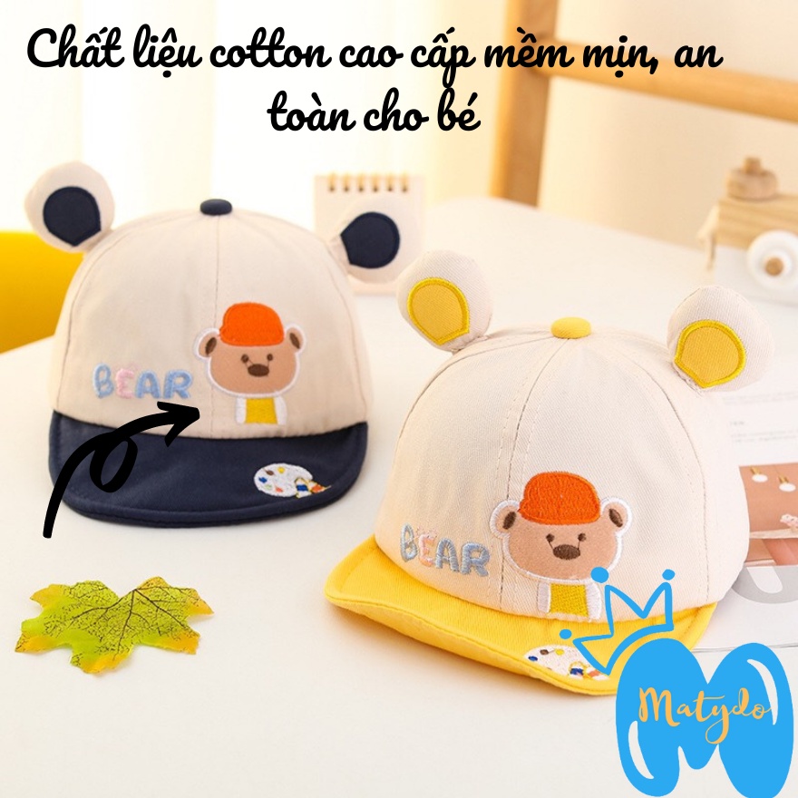 Mũ lưỡi trai cho bé gái bé trai nón hình gấu BEAR thêu đáng yêu phụ kiện trẻ em