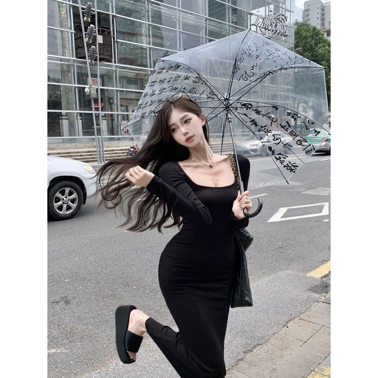 Đầm COZOK tay dài cổ vuông dáng ôm phong cách quyến rũ