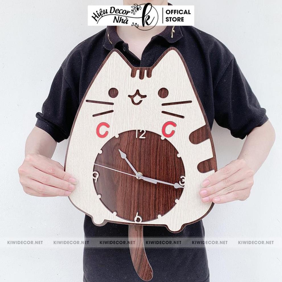 Đồng Hồ Treo Tường Decor Con Mèo Vintage Bằng Gỗ, Trang Trí Homestay, Quà Sinh Nhật - Hiệu Nhà K