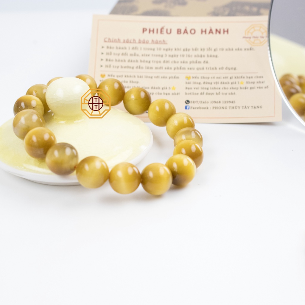 Vòng tay phong thủy Mắt hổ Vàng Tâm [TẶNG HỘP GỖ CAO CẤP] tài lộc may mắn - đủ size 8, 10, 12 li - Phong Thủy Tây Tạng