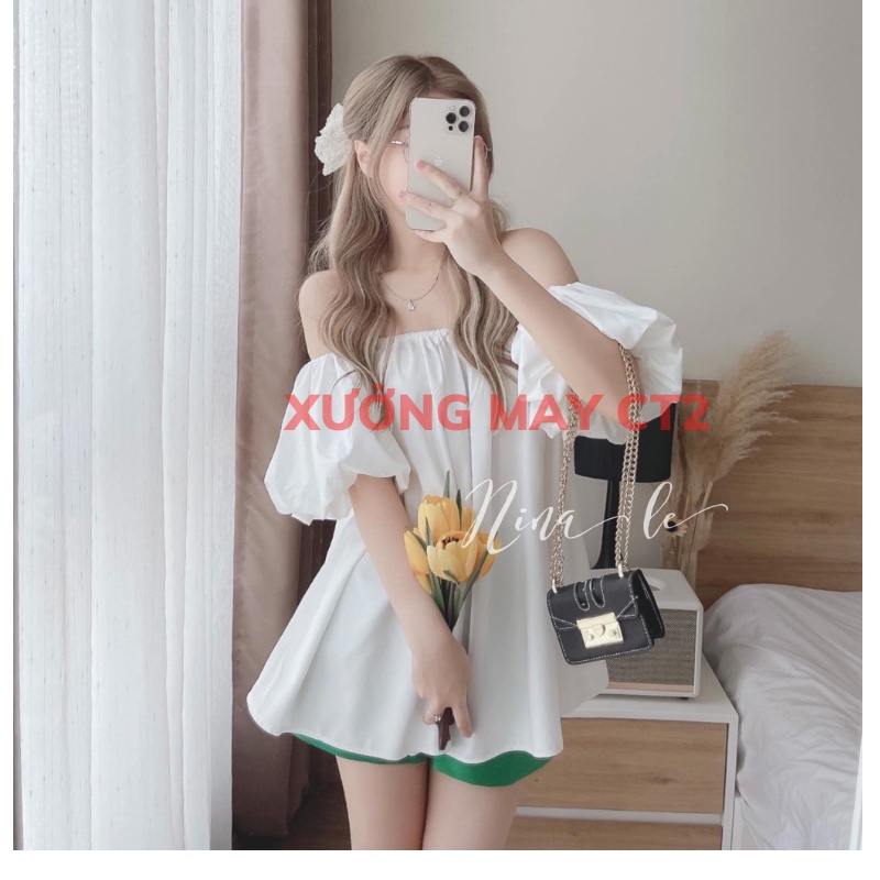 Áo trễ vai bánh bèo tiểu thư,chất vải đẹp cao cấp bao đẹp ulzzang hàn quốc váy trễ vai tay bồng XƯỞNG MAY TC2