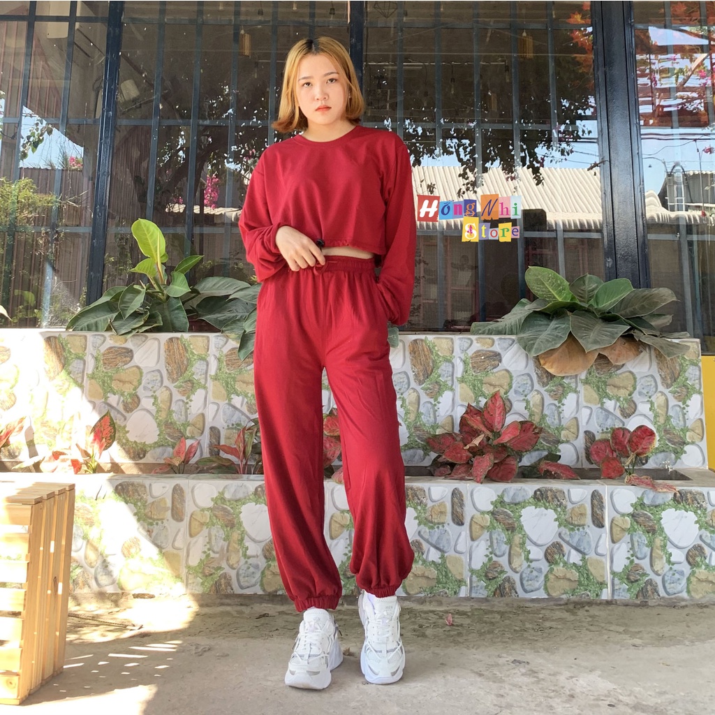 Áo Croptop Rút Dây Trơn Tay Dài Dáng Rộng Ulzzang - MM