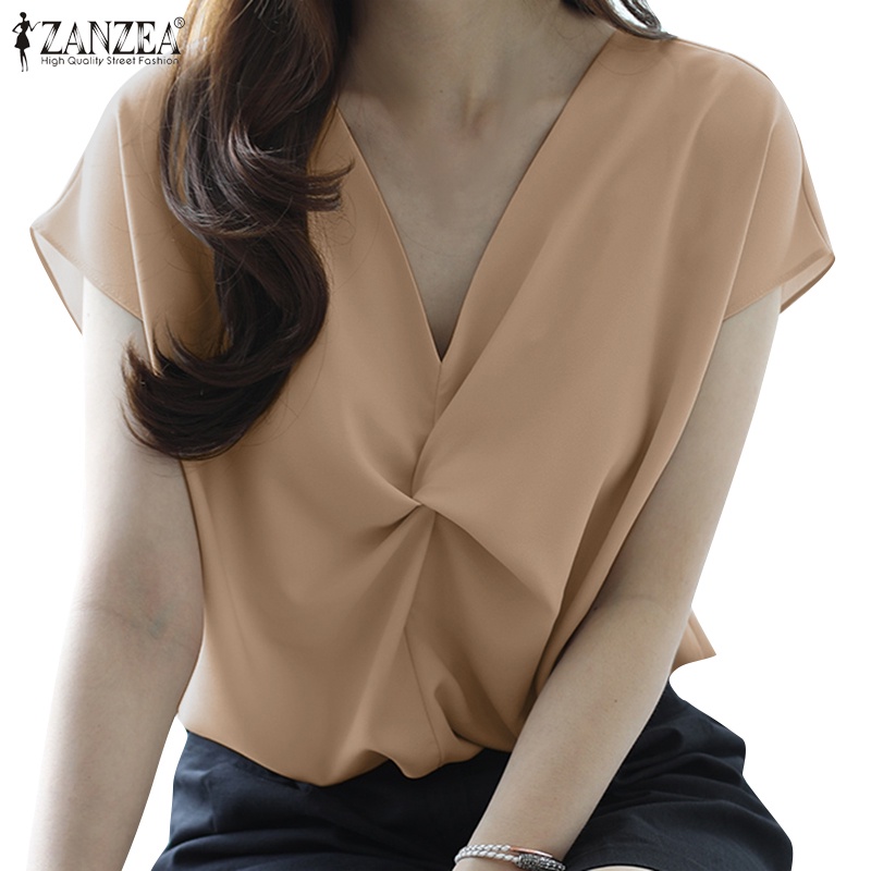 Áo ZANZEA tay ngắn cổ chữ V thời trang Hàn Quốc cho nữ