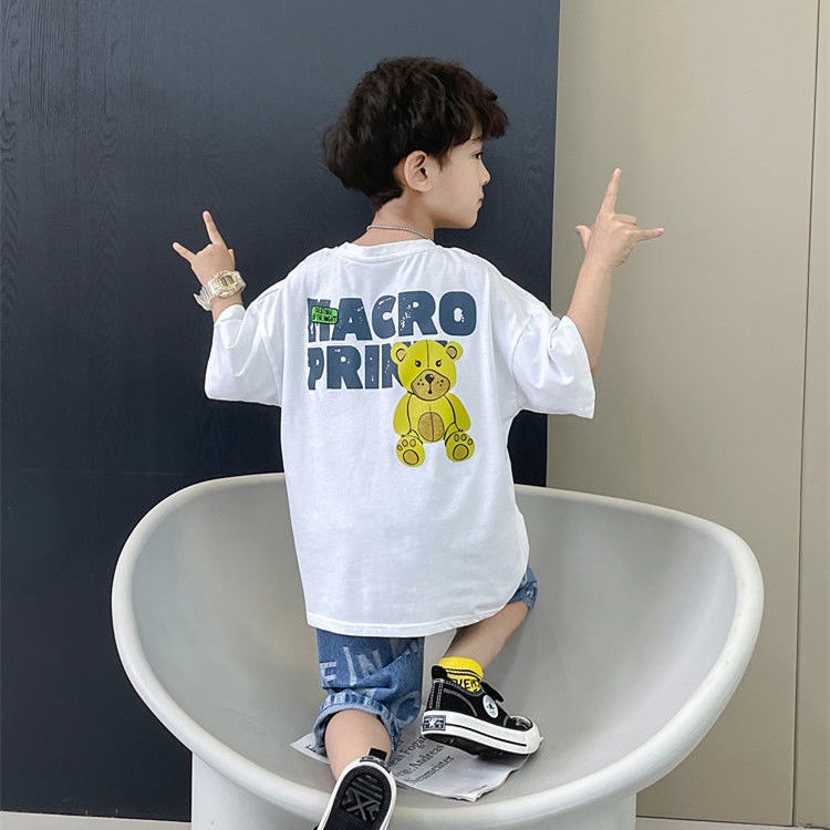 Áo Thun Ngắn Tay In Chữ Hoạt Hình Thời Trang Cho Bé Trai
