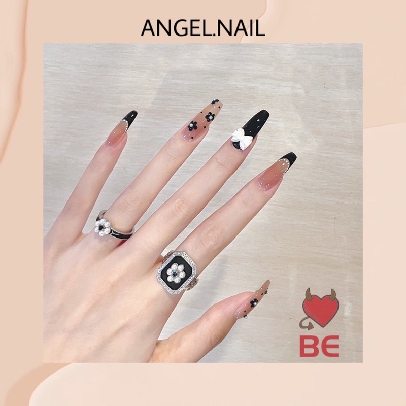[Hàng mới về]Bộ 24 móng giả form dài đính charm nơ