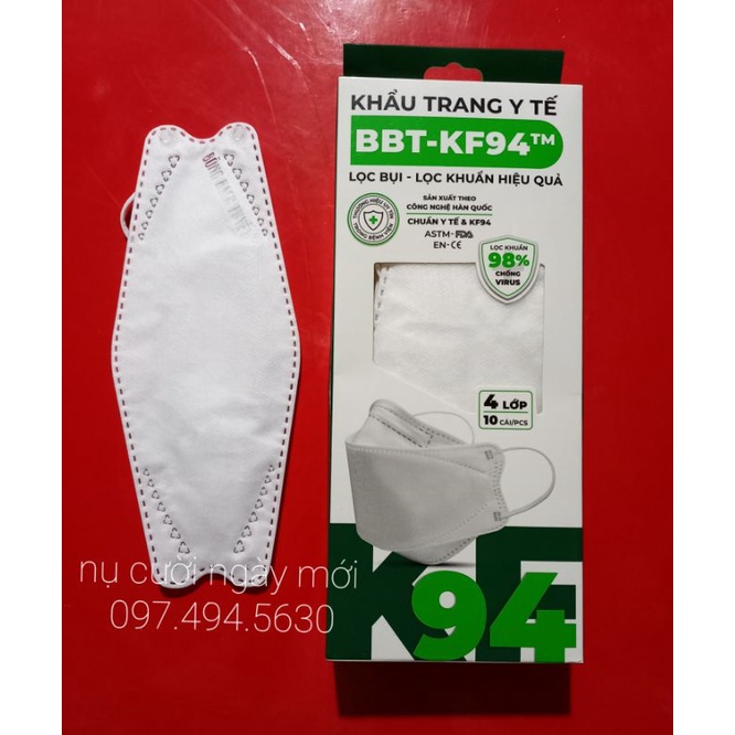 Khẩu  trang y tế Bông Bạch Tuyết KF94 4 lớp trắng  gói 10 cái.