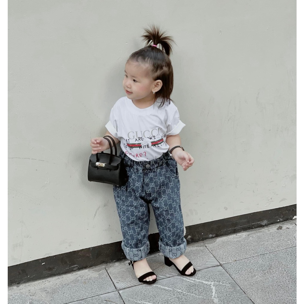 Áo thun tay lỡ Gucci Futvere co bé , áo thun chất liệu cotton bé trai , bé gái , kid_genZ