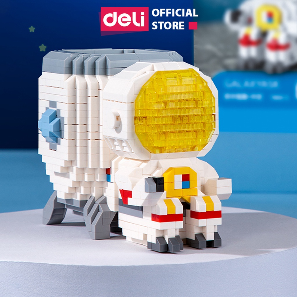 Mô Hinh Lắp Ráp Lego Phi Hành Gia Deli Có Đèn LED Cho Bé - Hộp Đựng Bút Phi Hành Gia Tự Lắp Ghép Có Đèn LED