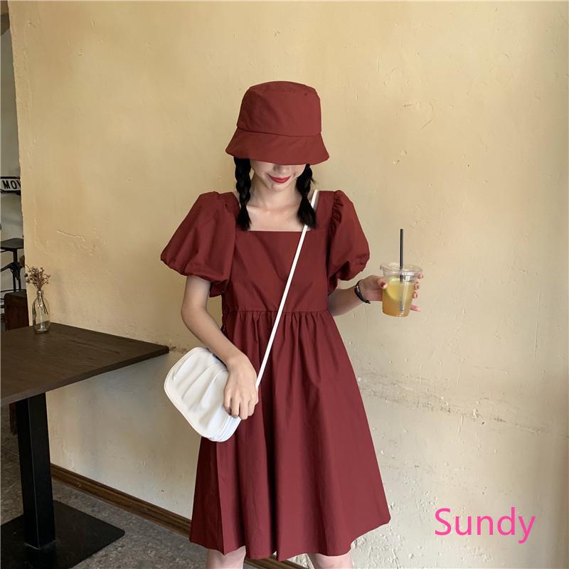 Đầm Tay Phồng Cổ Vuông Xinh Xắn Dành Cho Nữ