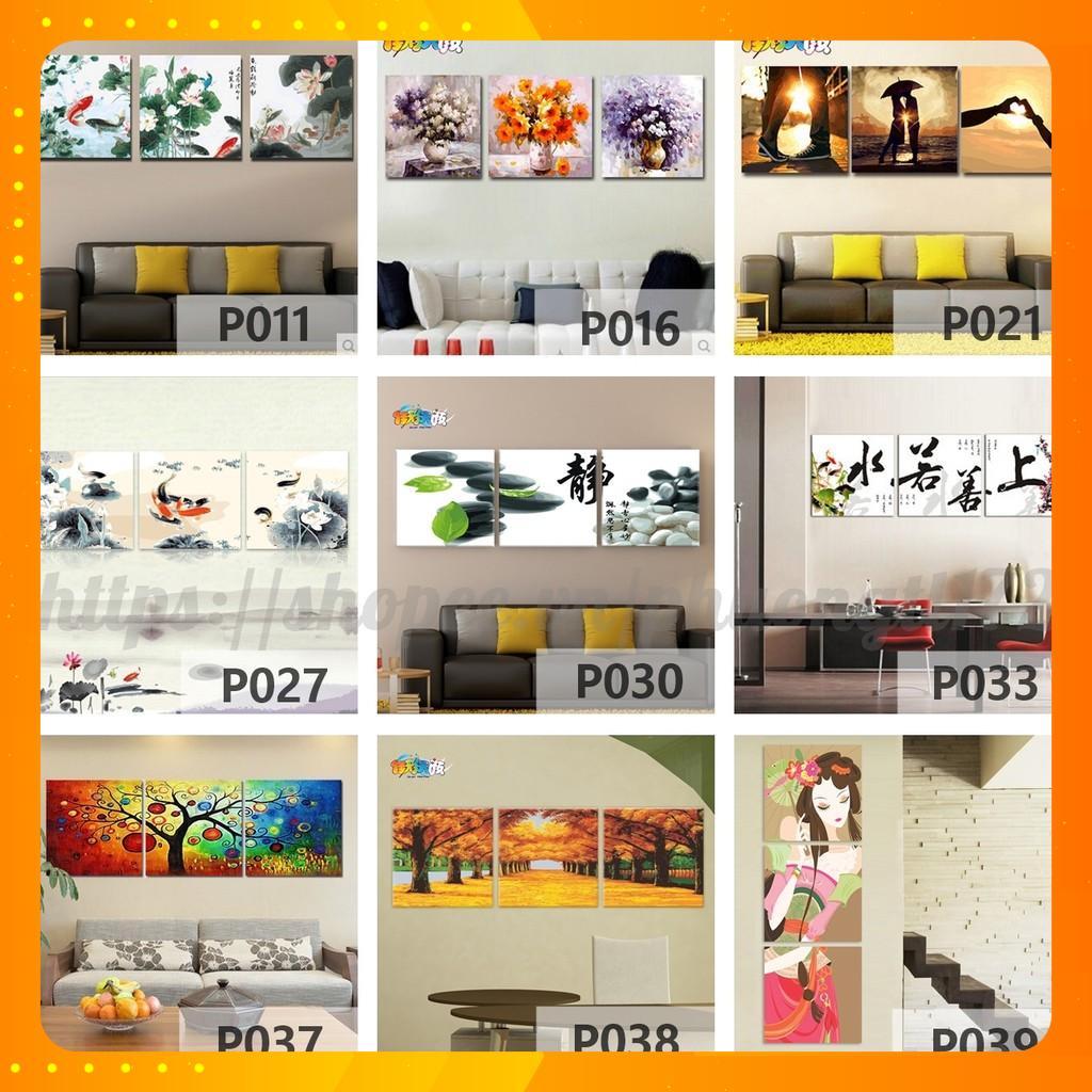 Bộ tranh phòng khách combo3 tranh số hóa tự tô màu size 50x50x3 đã căng khung kỹ thuật số