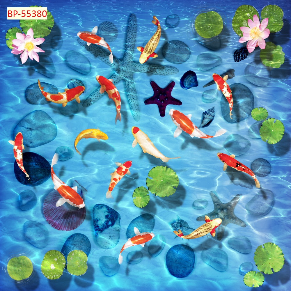 Tranh 3D cá chép thác nước trong xanh